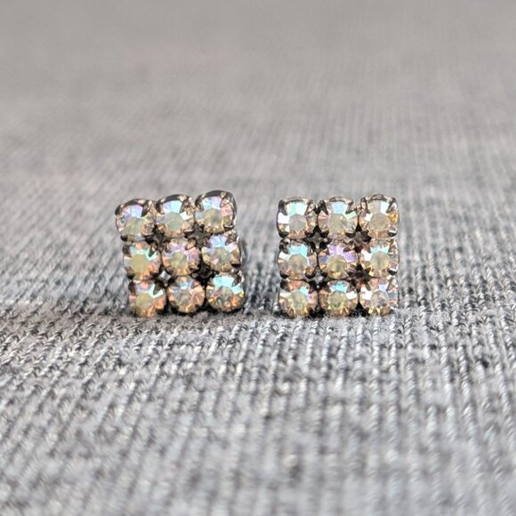 Unbranded Jewelry - Vintage Square Rhinestone/Aurora Borealis Clip-on Earrings